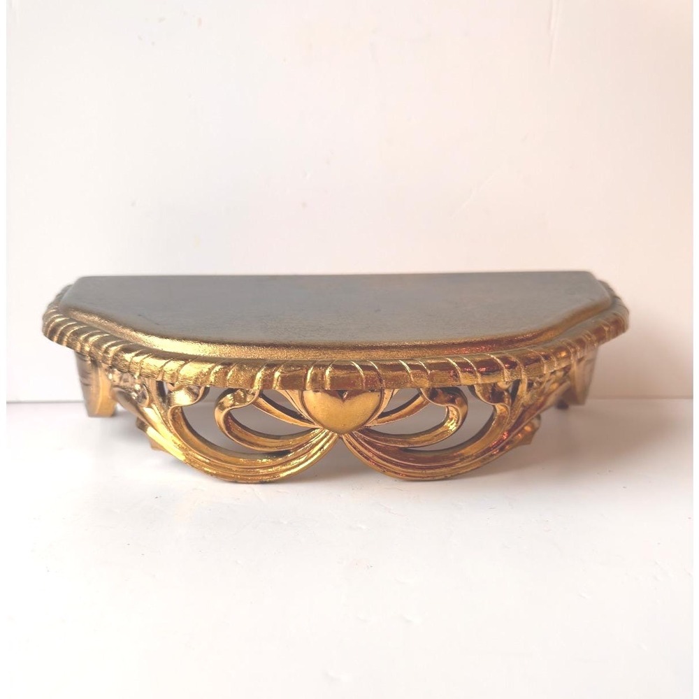 Vintage HOMCO 1989 3072 Gold Wall Shelf Ornate Hollywood Regency Heart Corbel